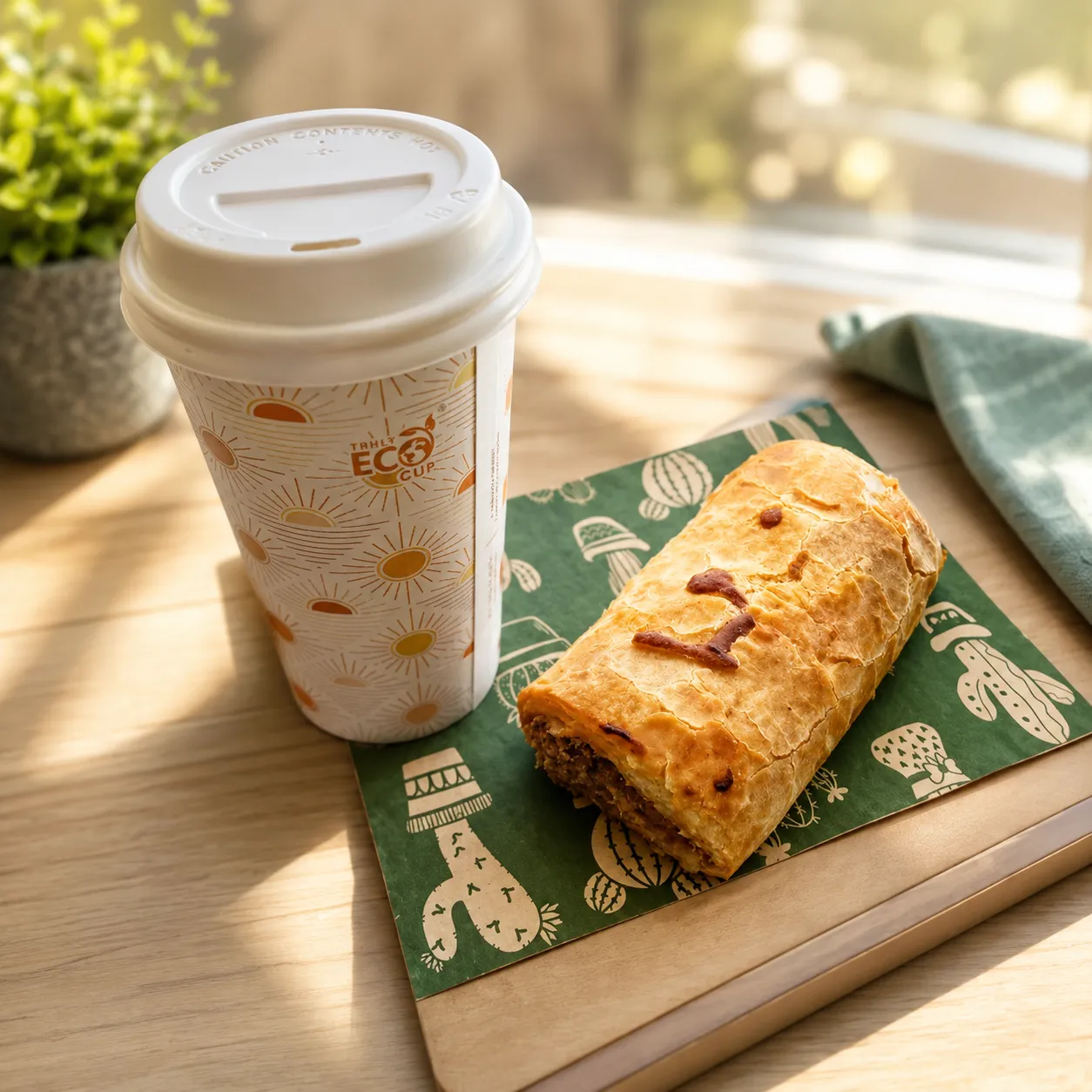 Coffee and homemade sausage roll